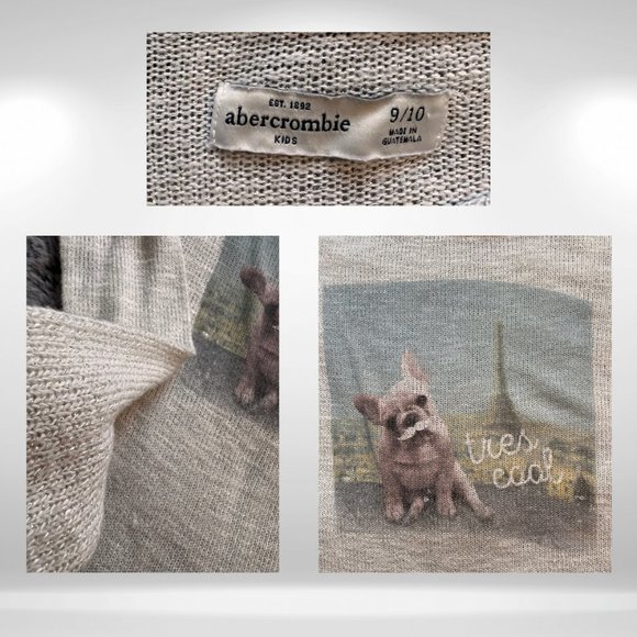 Abercrombie & Fitch Kids Cream French Bulldog Glitter Thread Pullover Sweater - Picture 3 of 3